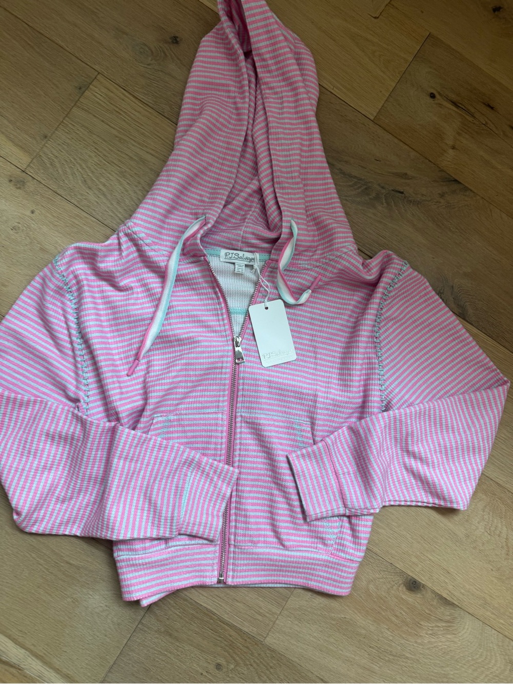 PJ Salvage Pink & White Striped Hooded Zip Cardigan